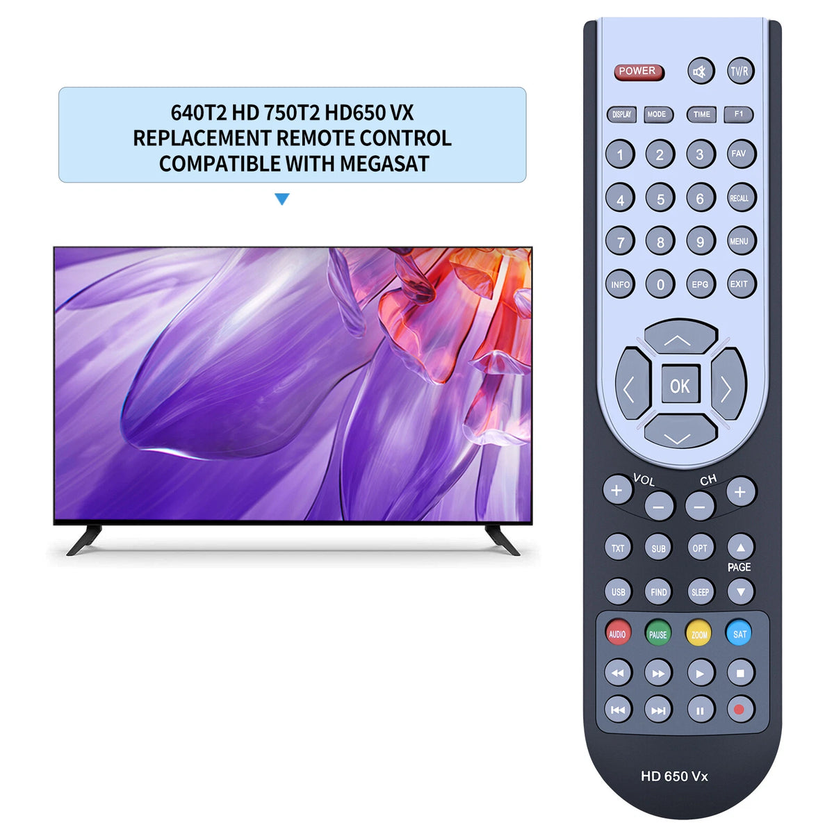 Replacement Remote Control For Megasat HD 640T2 / HD 750T2