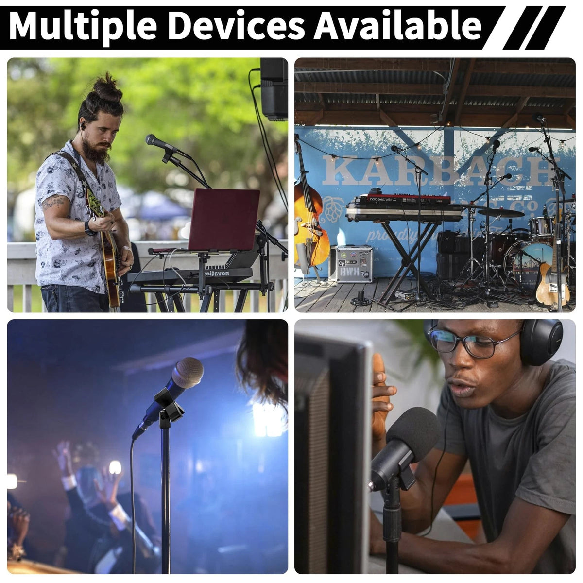 4 Pack Universal Adjustable Mic Clips for Stands, Wireless Microphone Holder...