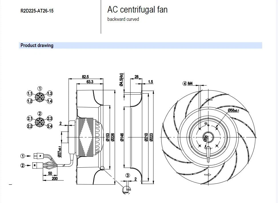 For Rittal Fan SK3396.314 400V AC Centrifugal Fan 0.2/0.22A 90/135W ??225MM Fan