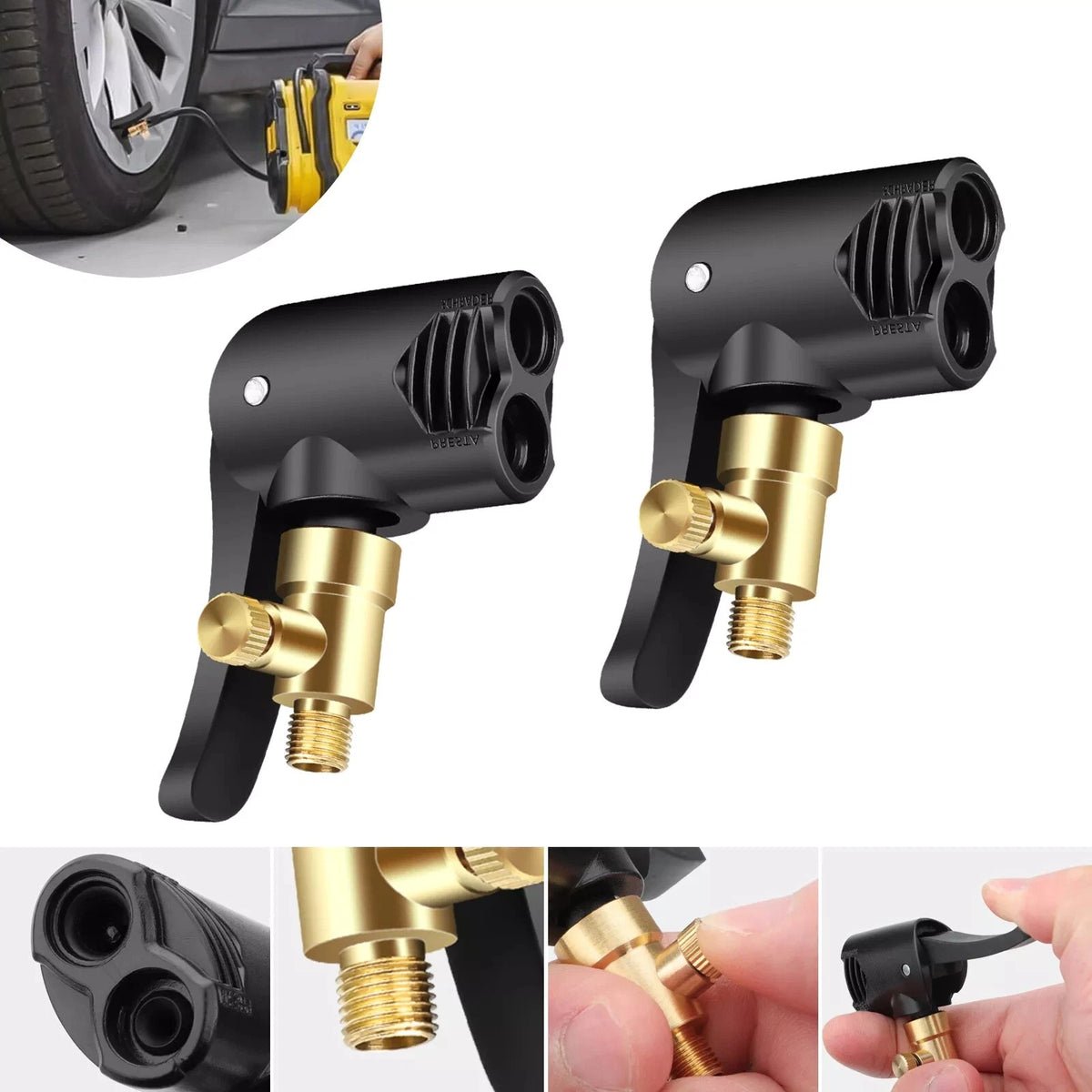 2PCS 2-in-1 Dual Head 7.8mm Male Thread Deflateable Air Chuck Accessories Tool