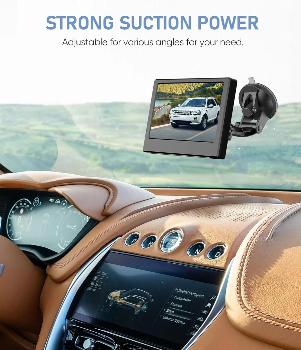 Pixelman Backup Camera Monitor Mount,(7/9 inch) Large Dual Suction Cup Black