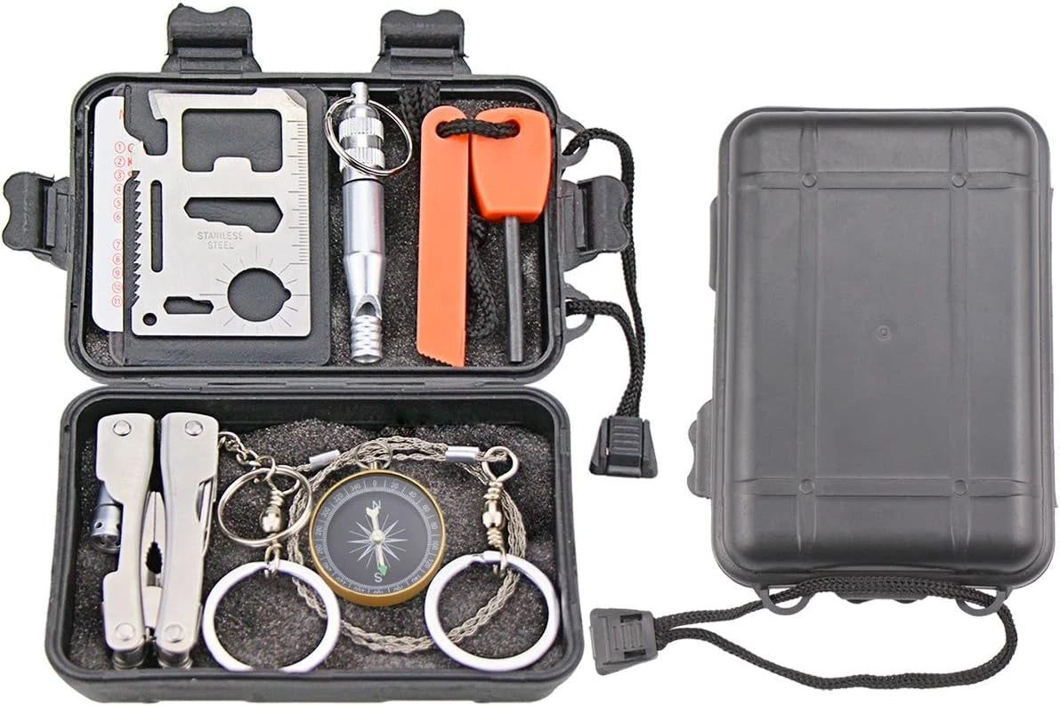 EMDMAK Survival Kit Outdoor Emergency Gear for Camping Hiking Black