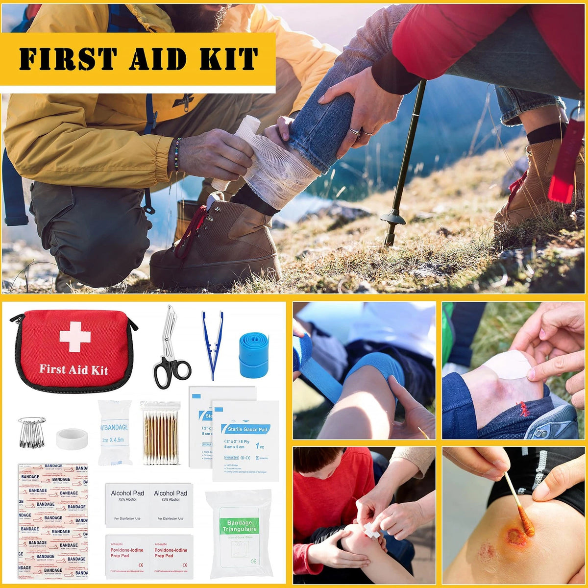 Survival First Aid Kit,99PCS Professional Gear Large Medium, Brown