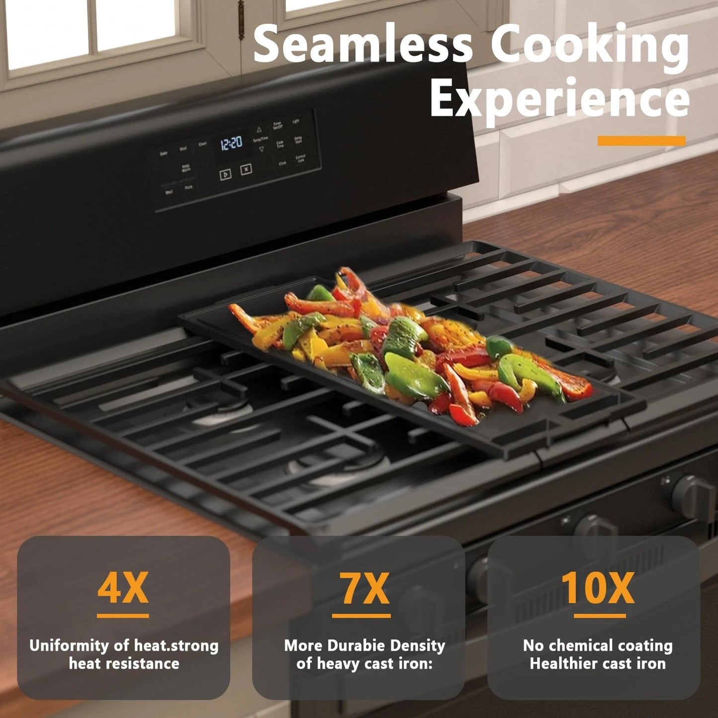 Heavy-duty Cast Iron W10432544 Griddle Replacement 19.7" x 7.9" x 1.2", Black