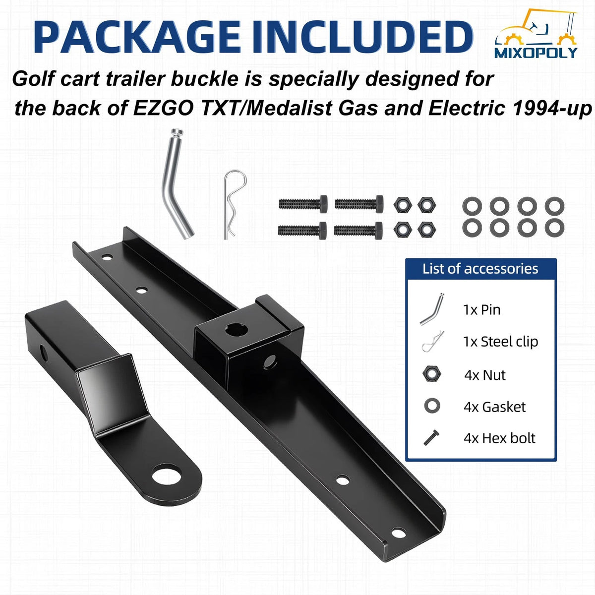 MIXOPOLY Golf Cart Trailer Hitch for EZGO TXT/Medalist Gas and Electric Black