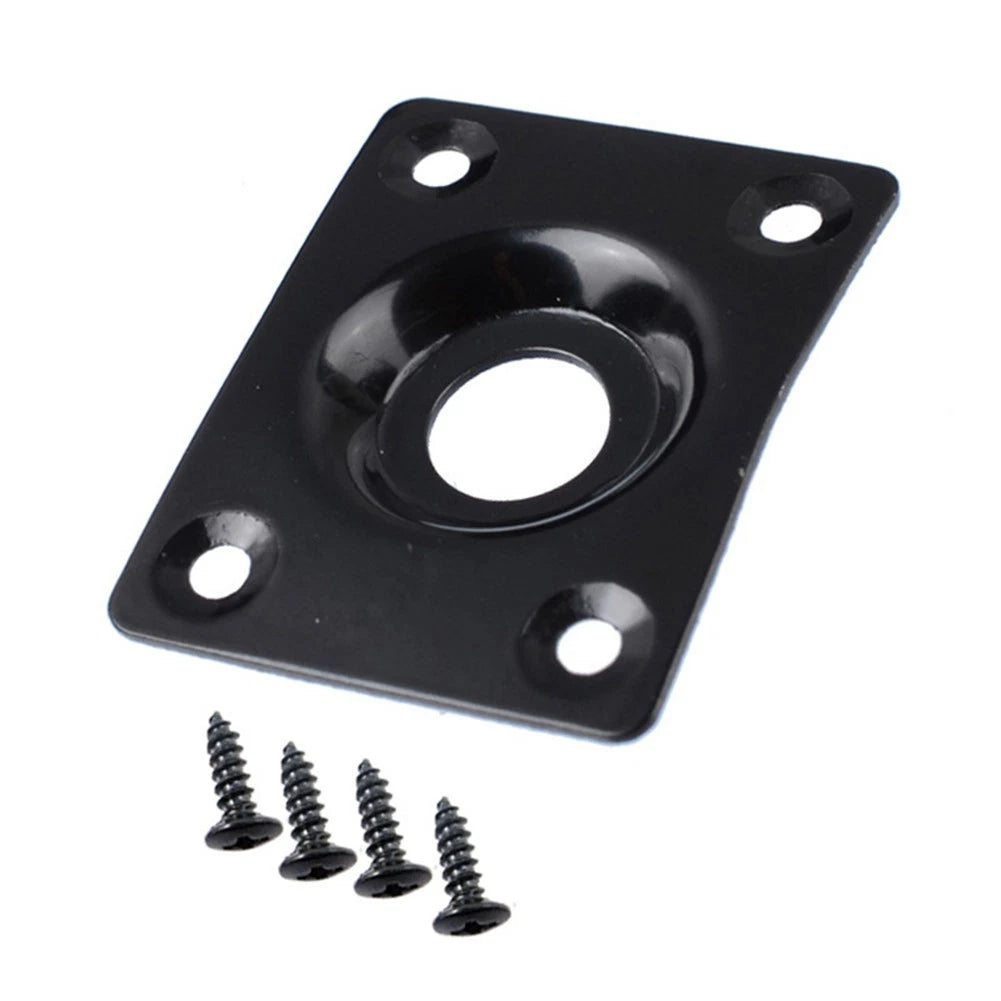Black Guitar Output Metal Jack Plate Square W/ Screws for Electric Bass Guitar d