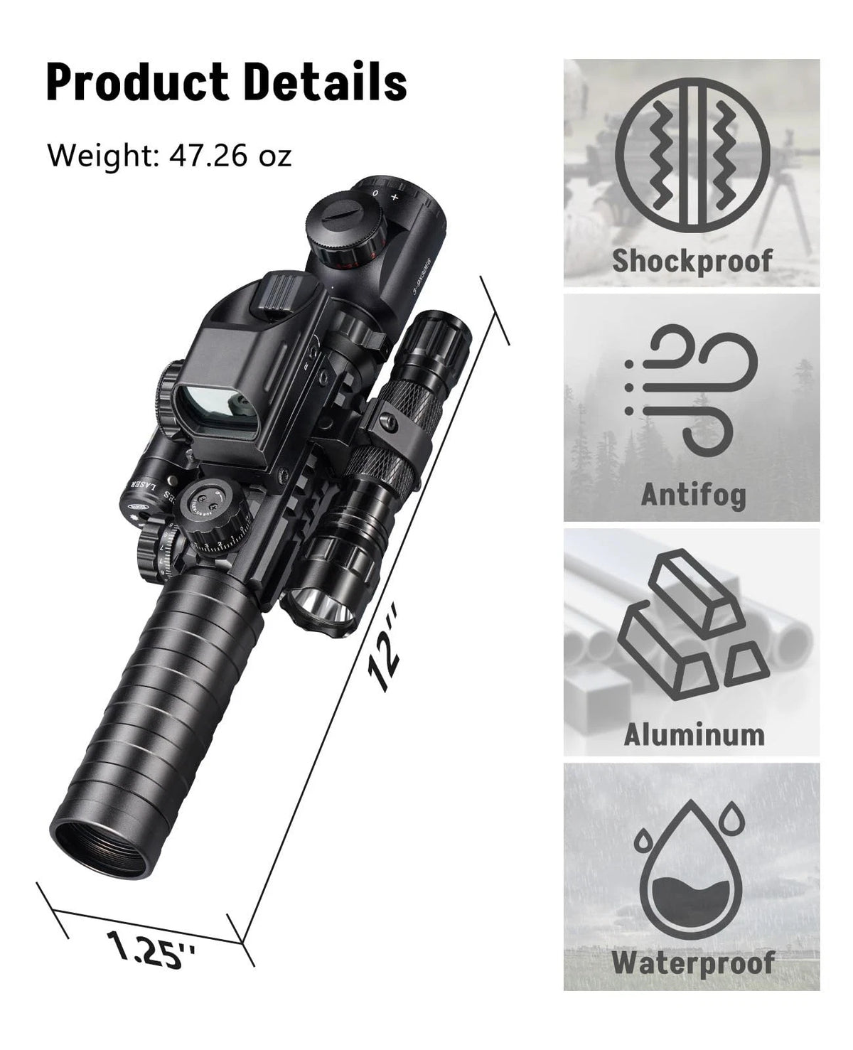 MidTen 3-9x32 5-in-1 Scope Combo with Dual Illuminated Rangefinder Green