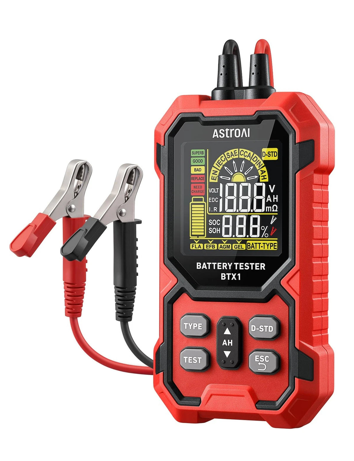 AstroAI Car Battery Tester, 12V/24V Digital Automotive Meter Diagnostic Red