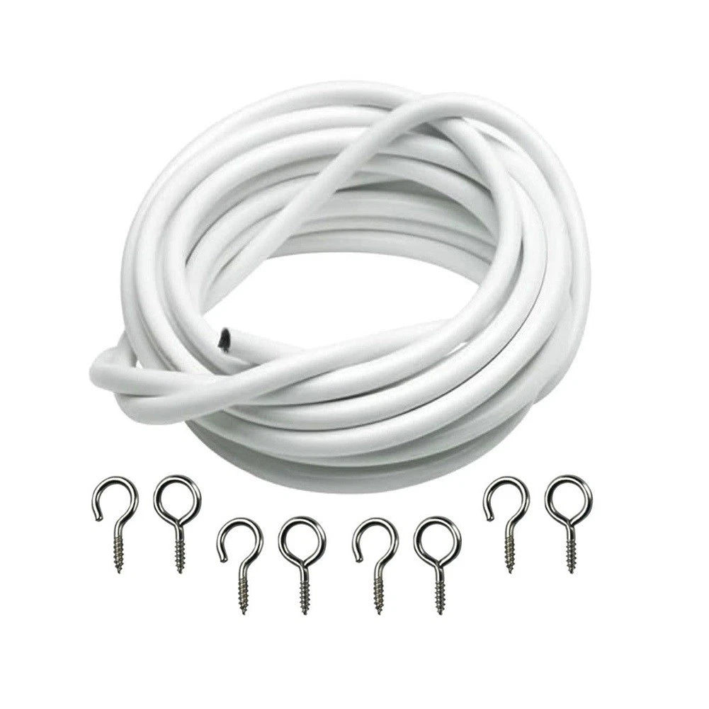3m White Expanding Wire Cord Cable w/ 4 Hooks & 4 Eyes For Light Weight Curtain/