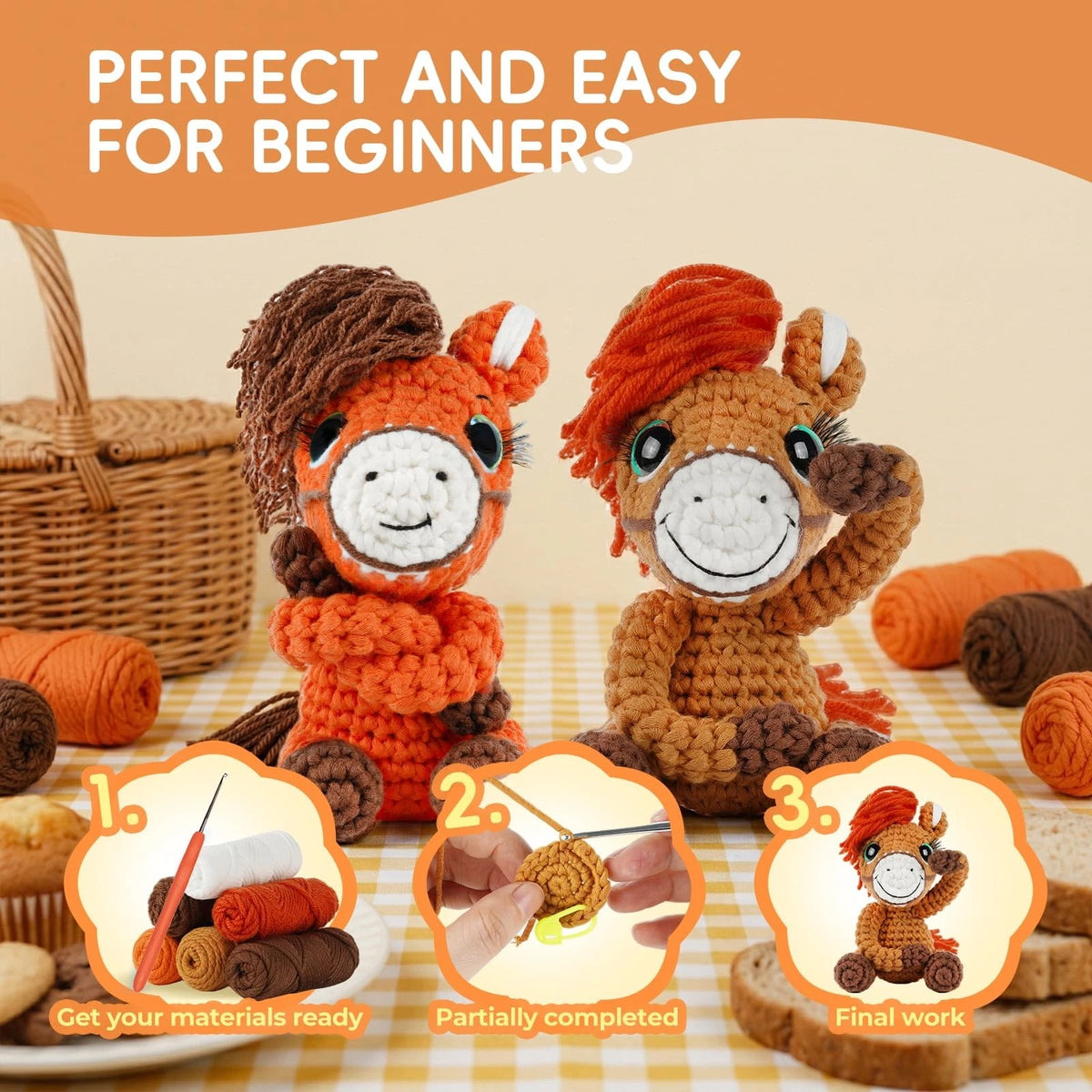LUDOTEK Crochet Kit for Beginners, Animal Kits,Crocheting Pony