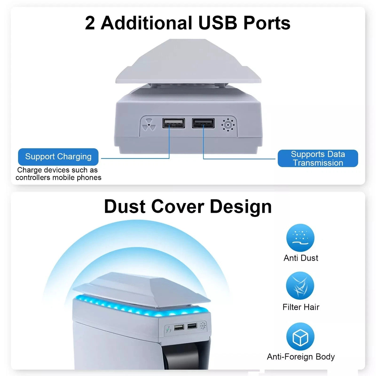 Cooling Fan for PS5 Slim Disc/Digital Low Noise Cooler W/ 8 Modes Light a