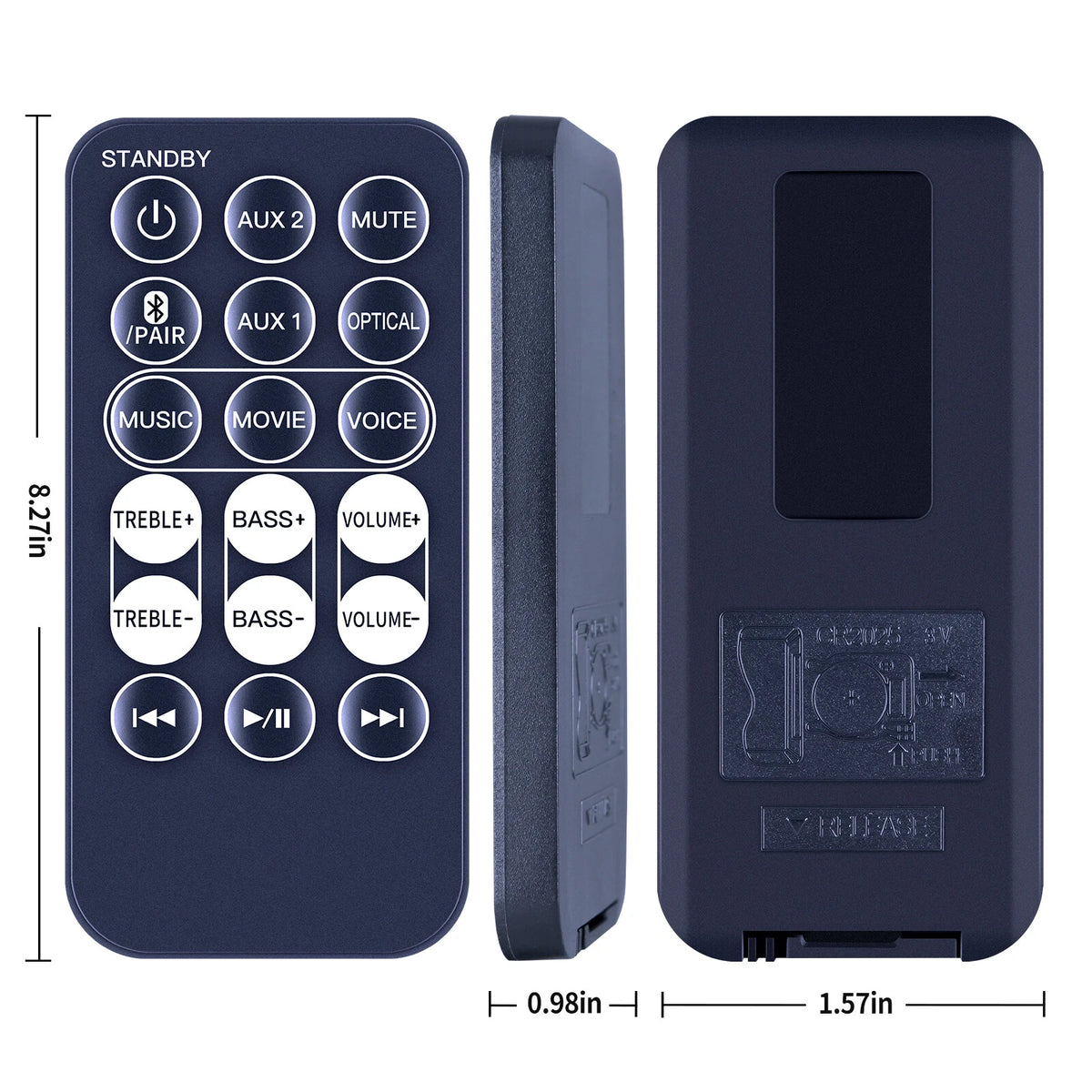 Remote Control For Jensen JSBW-210 2-Channel Wall-Mountable Bluetooth Soundbar