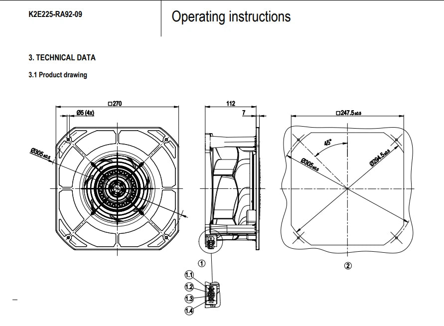 Ebmpapst K2E225-RA92-09 Cooling Fan 230V 155/210W 0.68/0.92A Centrifugal Fan