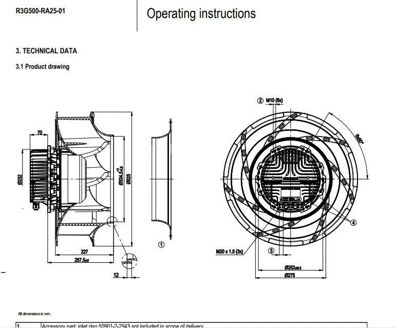 R3G500-RA25-01 Ebmpapst Fan 380/480VAC 4.0A 2650W 500MM Centrifugal Inverter Fan