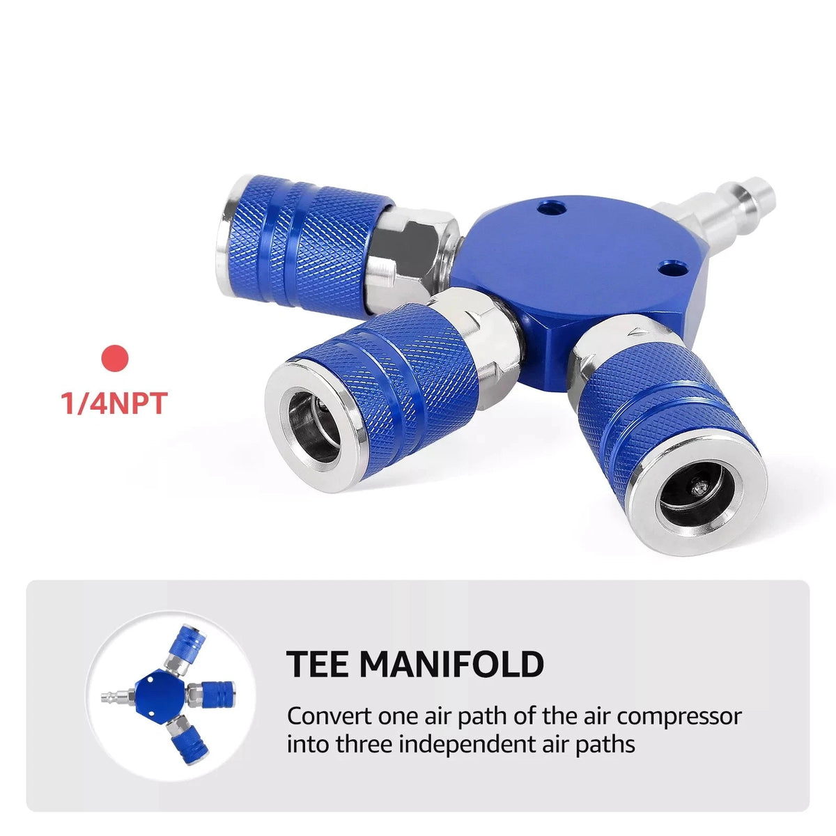 1* 3 Way Quick Connect Air Manifold Air Hose Splitter Durable 1/4" Air Tool Blue