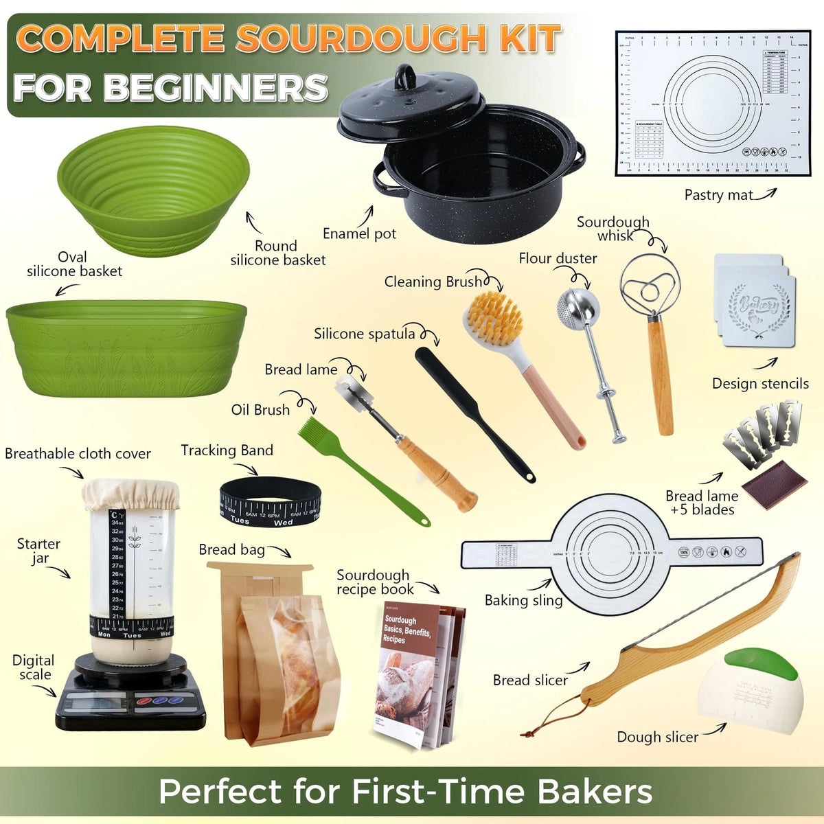 Sourdough Starter Kit for Beginners, 34 oz Jar with Large, Green