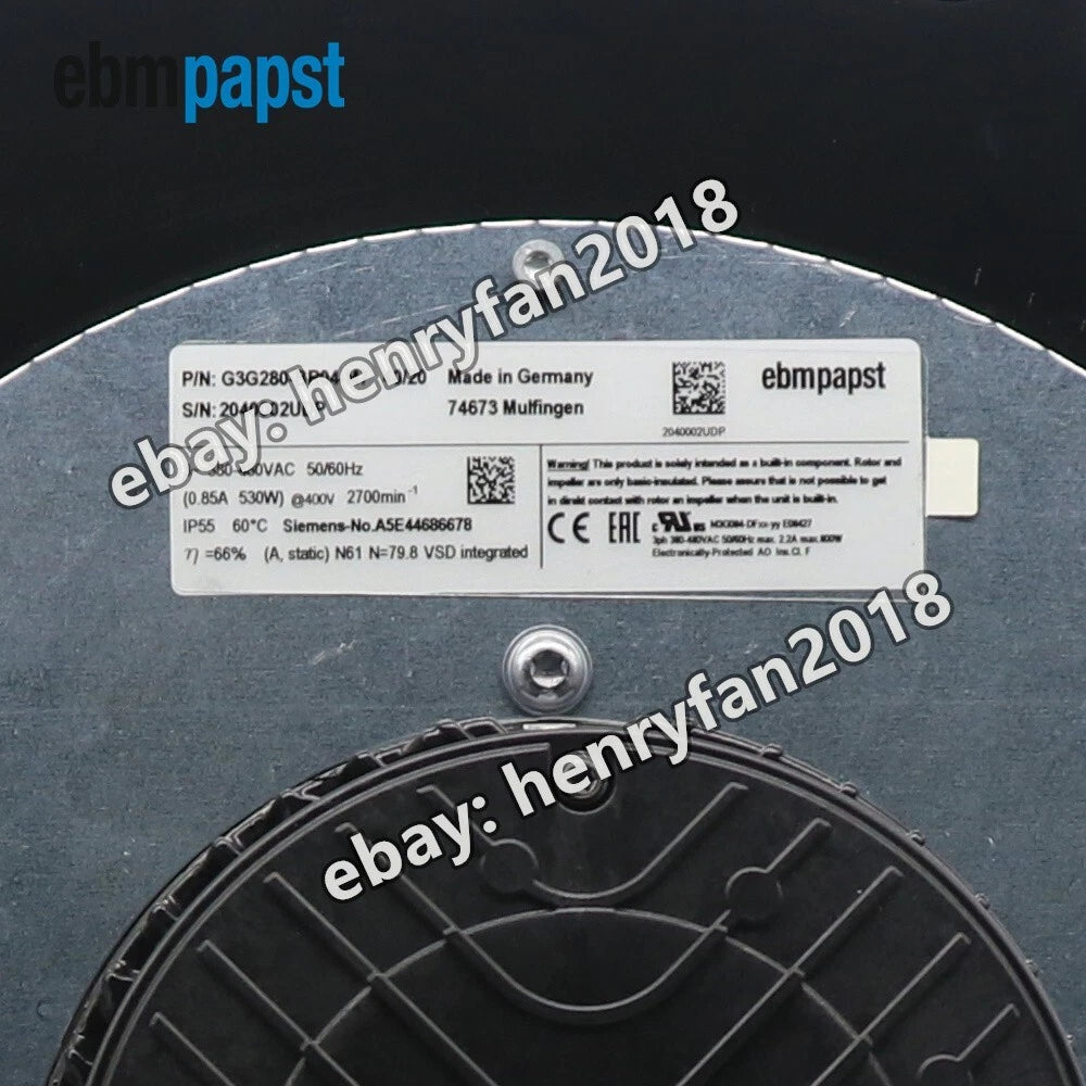 G3G280-BR04-M7 Ebmpapst Centrifugal fan 400VAC 530W IP55 Servo Motor Fan