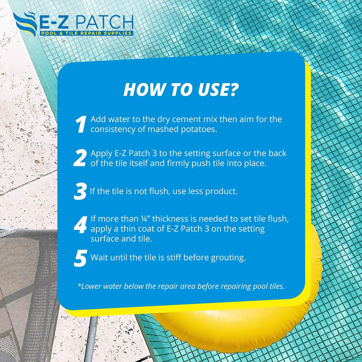 E-Z Patch 3 Pool Tile Thinset Cement for Repairs - Color Adjustable White
