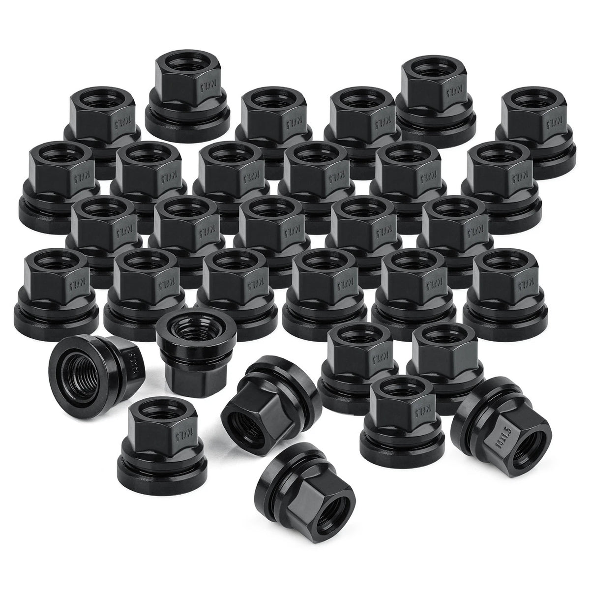 32PCS Black Wheel Lug Nuts 14x1.5 Flat Washer Fit Ford F250 F350 2003-2023