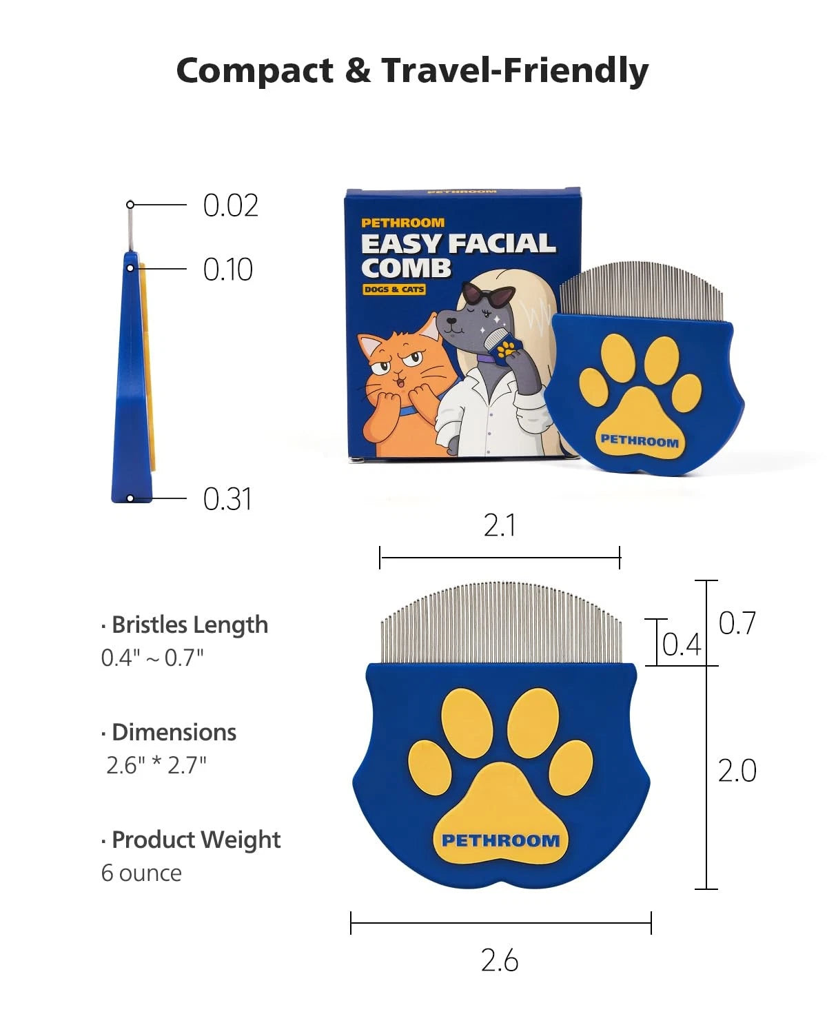PETHROOM Professional Eye Comb for Pets | Stainless Steel Tear One Size, Blue