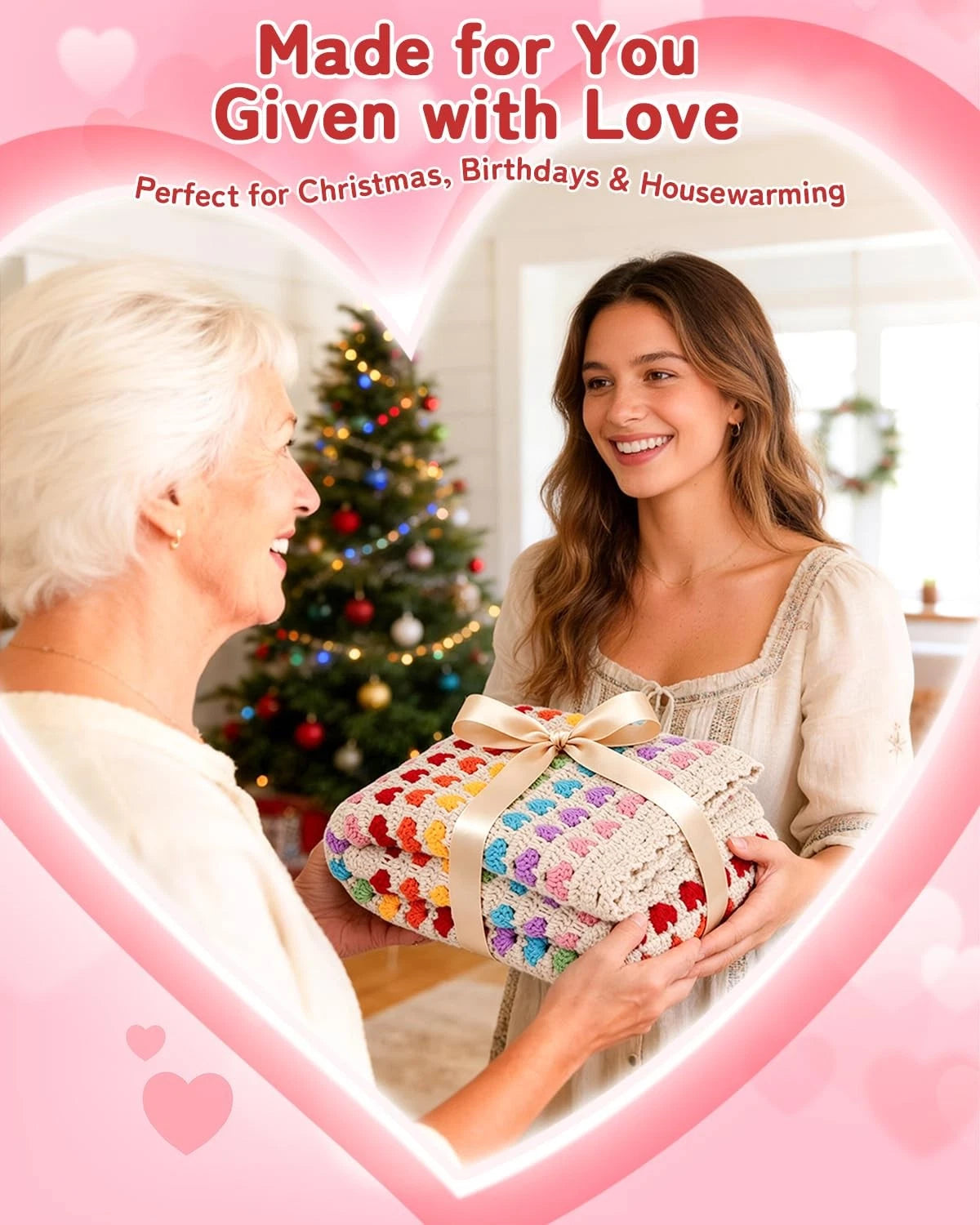 Arborthread Blanket Crochet Kit for Beginners, Heart Rainbow