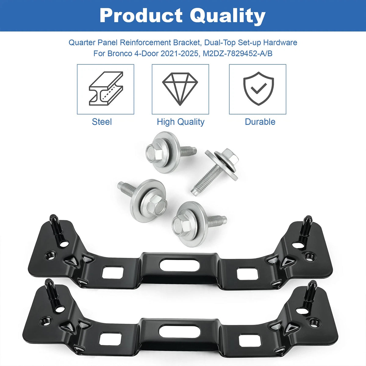 Rear soft top quarter panel reinforcement brackets for Bronco 2021-2025, 2 pcs