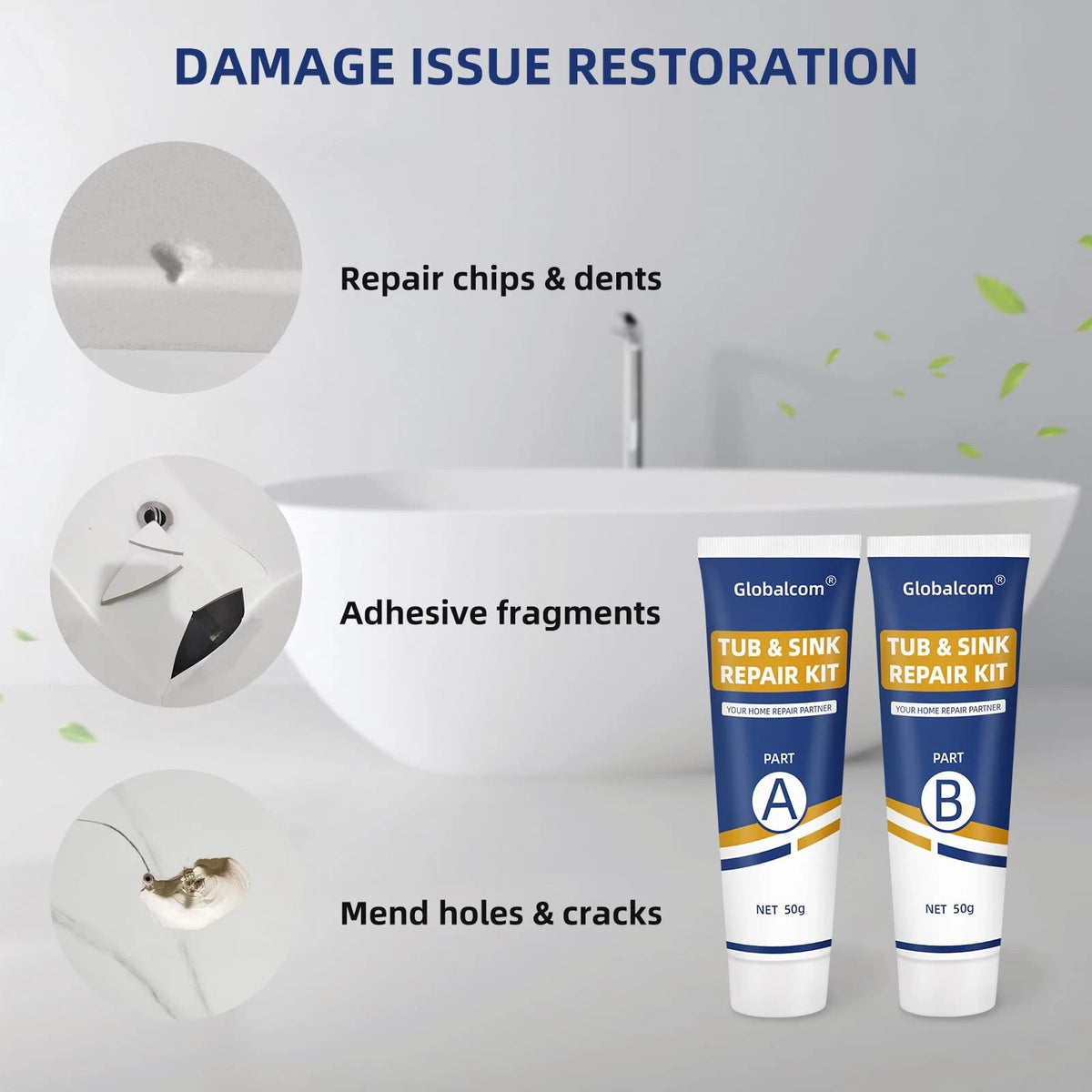 Tub Repair Kit White, Fiberglass Shower tub and Porcelain Sink White