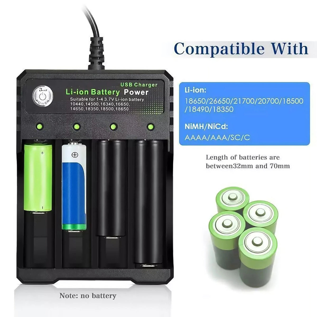 4-Slots USB Battery Charger Fits For Rechargeable Lithium Li-ion Batteries 3.7V