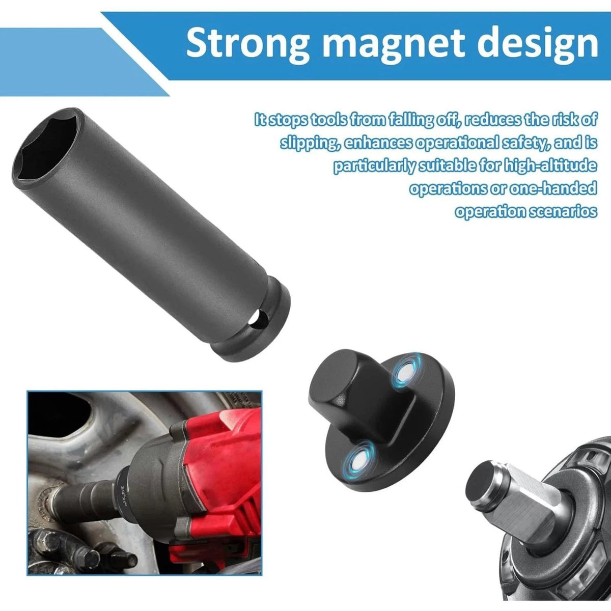 4Pcs Socket Adapter Kit for Impact Wrench Low Profile Magnetic 1/4 3/8 1/2 3/4