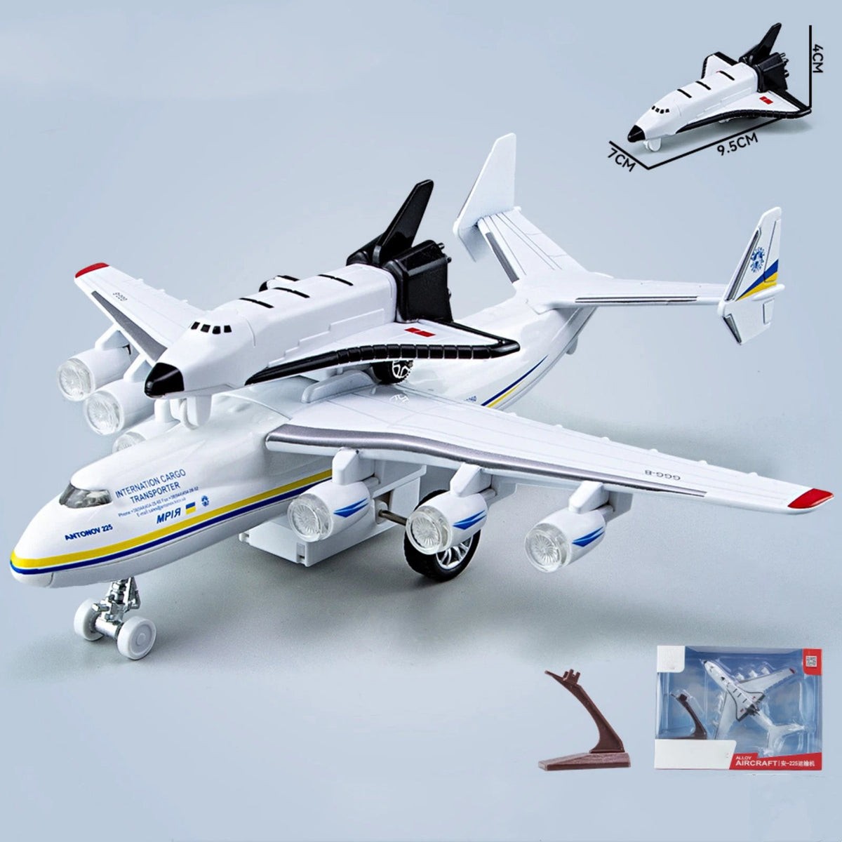 1/400 An-225 Mriya Plane w/Buran Orbiter Model Sound Light Pull Back O
