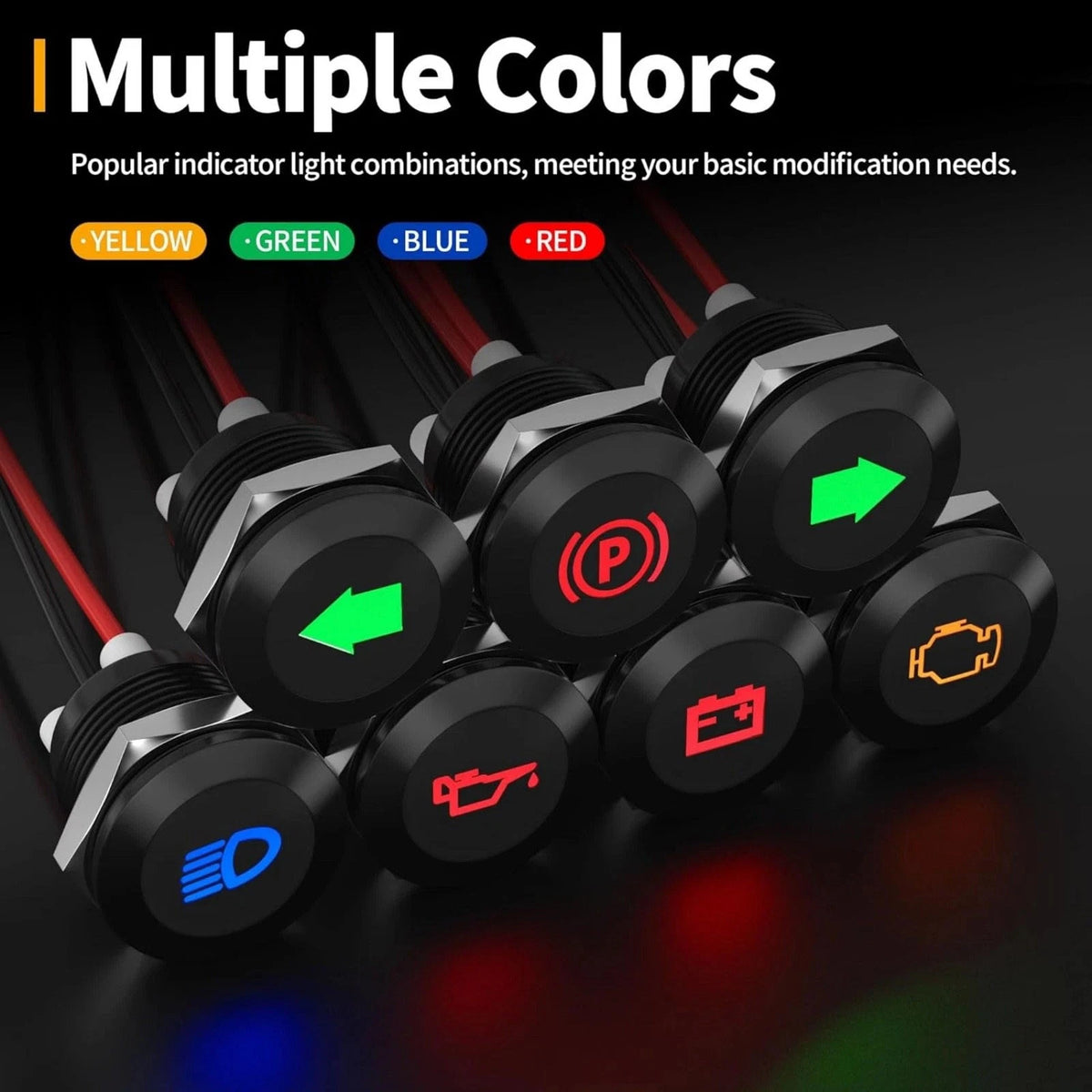 Waterproof Dashboard Indicator Set DC 12V 24V LED Warning Lights Automotive