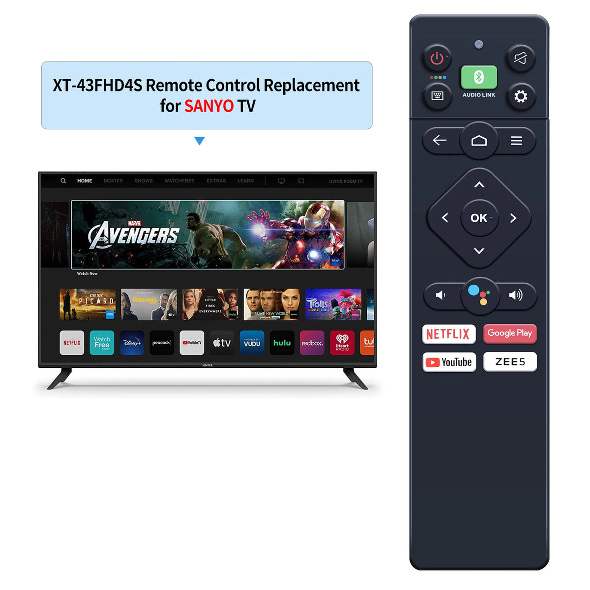 XT-43FHD4S Voice For Sanyo 43 inch LED Full HD TV 2020 Model Remote Control