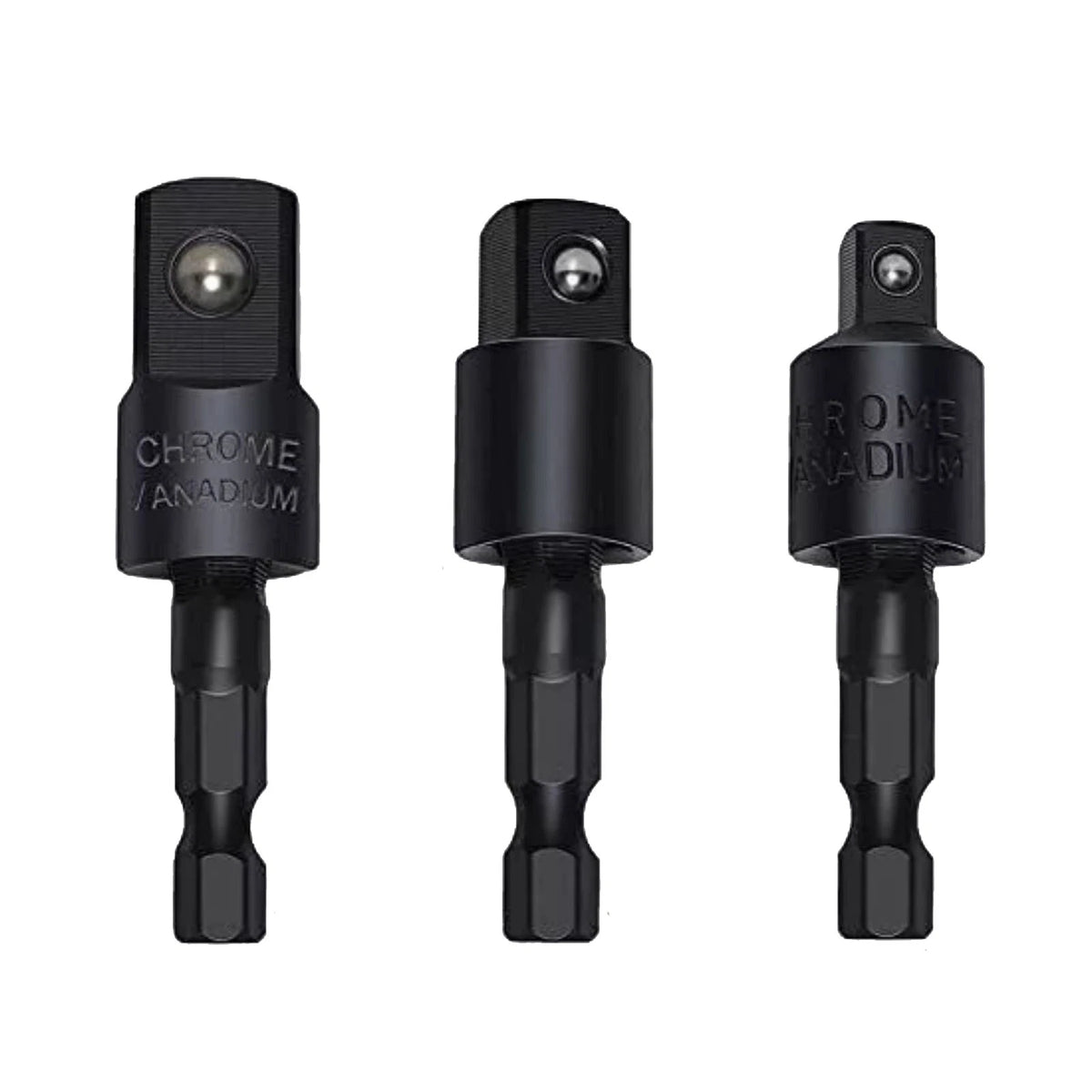 3pcs 360 Degree 1/4in Hex Shank 1/4in 3/8in 1/2in Extension Socket Adapter