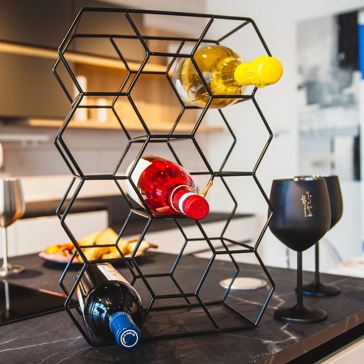 Gusto Nostro Countertop Wine Rack - 14 Bottle Freestanding 14 Bottles, Black