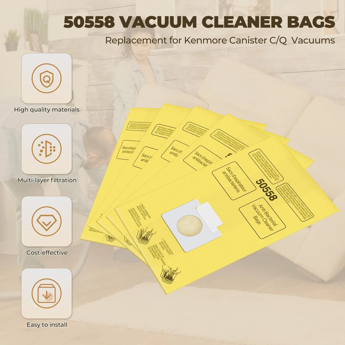 Vacuum Bags Replacement for Kenmore Canister C/Q 5055 50555 50557 12, Yellow