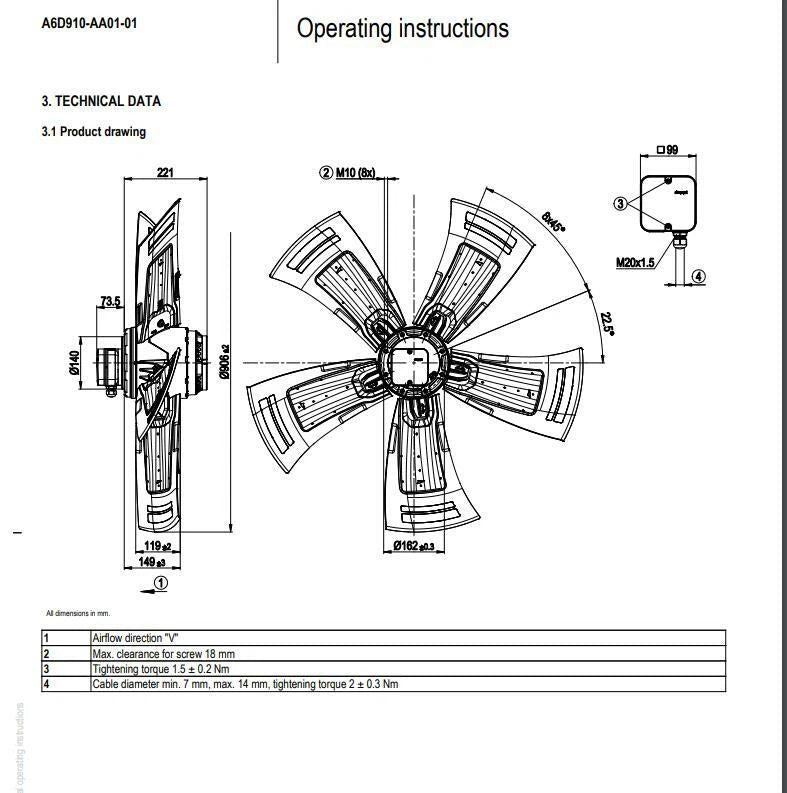 Ebmpapst A6D910-AA01-01 Axial Fan 400V 50Hz 885RPM ??910MM Air Conditioning Fan