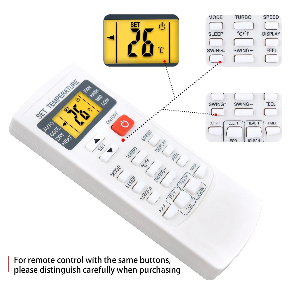 Remote Control For COSTWAY Mini Split Air Conditioner With Backlight
