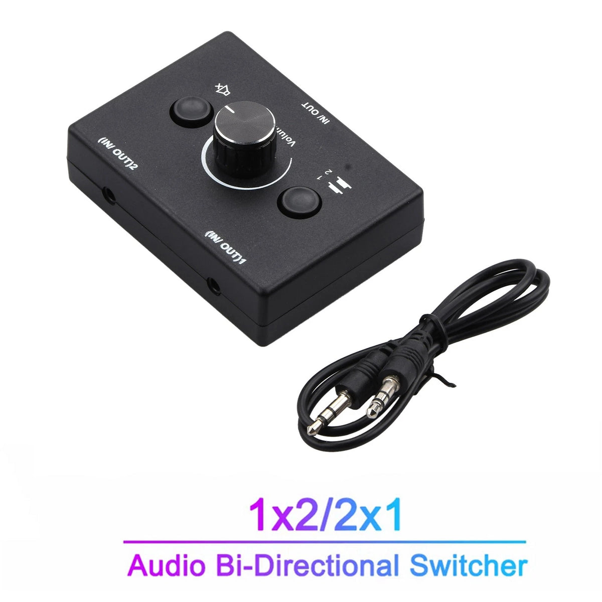 2 In 1 Out 3.5mm Stereo Audio Switch Aux Switcher Speaker Selector Splitter