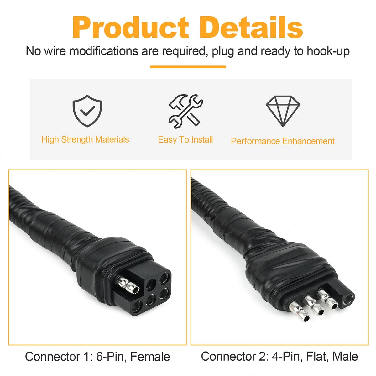 32" 4-Way Flat to 6-Way Square Connector Wiring Harness For Starcraft Fold-Down