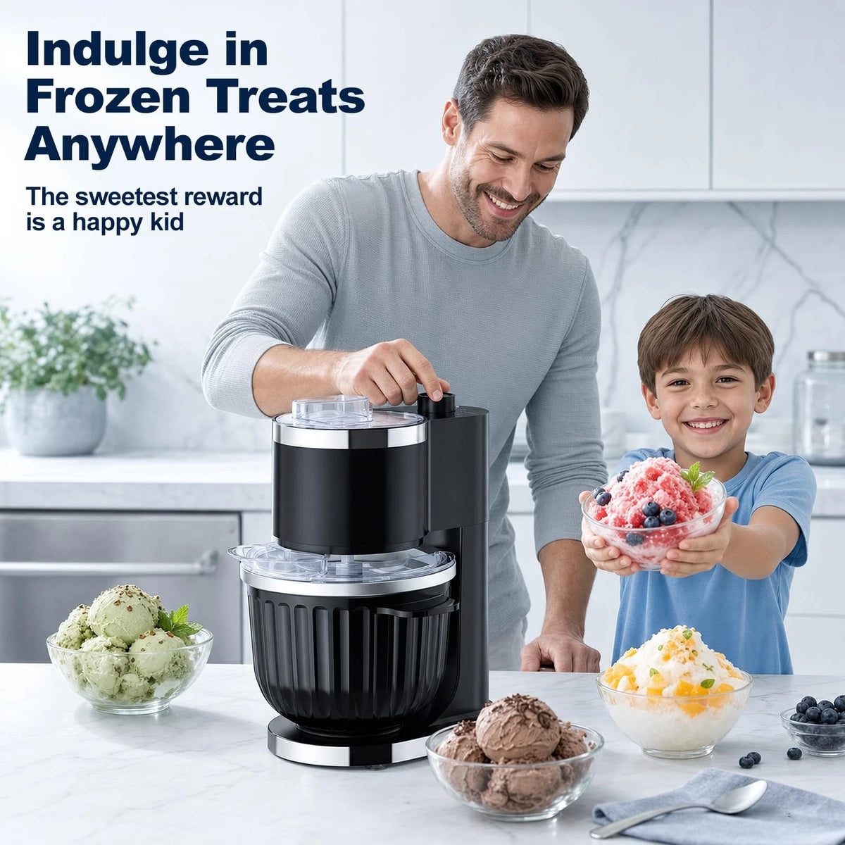 Ice Cream Maker & Shaved Machine, 2-in-1 Slushie Machine General, Black