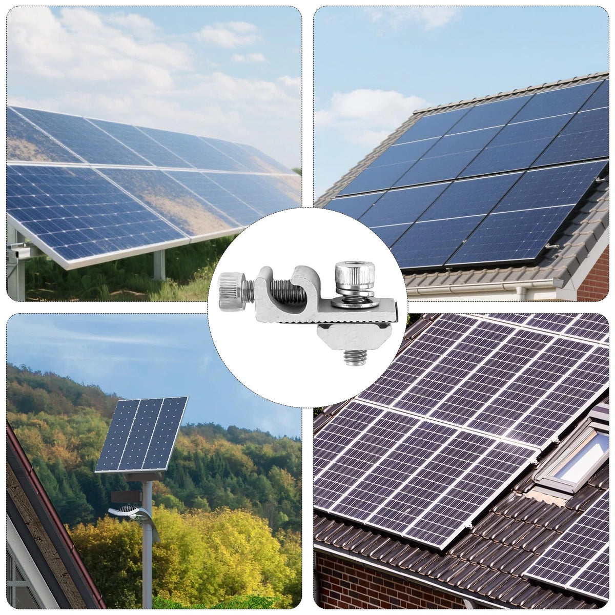 16 Pcs Solar Panel Grounding Lugs, Stainless Steel, Silver, Mount Silver