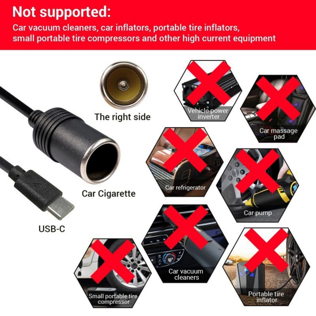 1PCS USB C to 12V Car Cigarette Lighter Adapter Converter Cable for Solar Panel