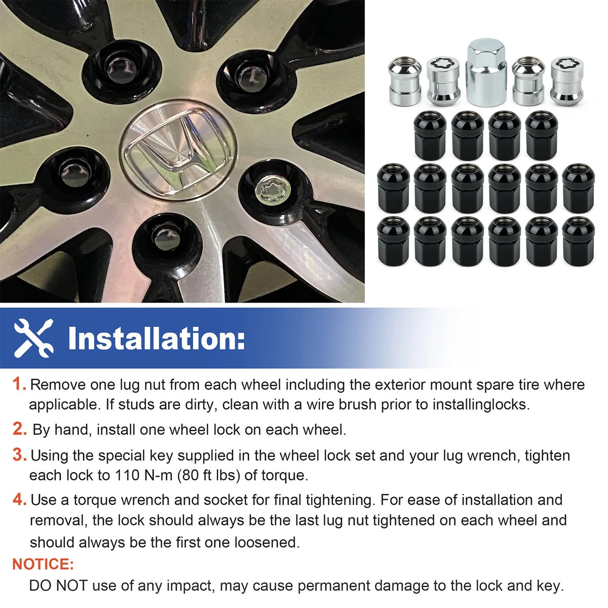 21-piece wheel lock set for Honda CR-V, 08W42-SCV-101