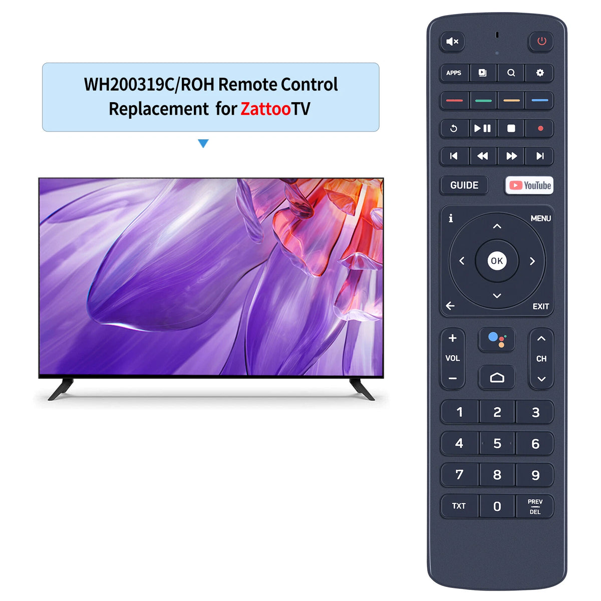 Replacement Remote Control For Zattoo TV WH200319C/ROH