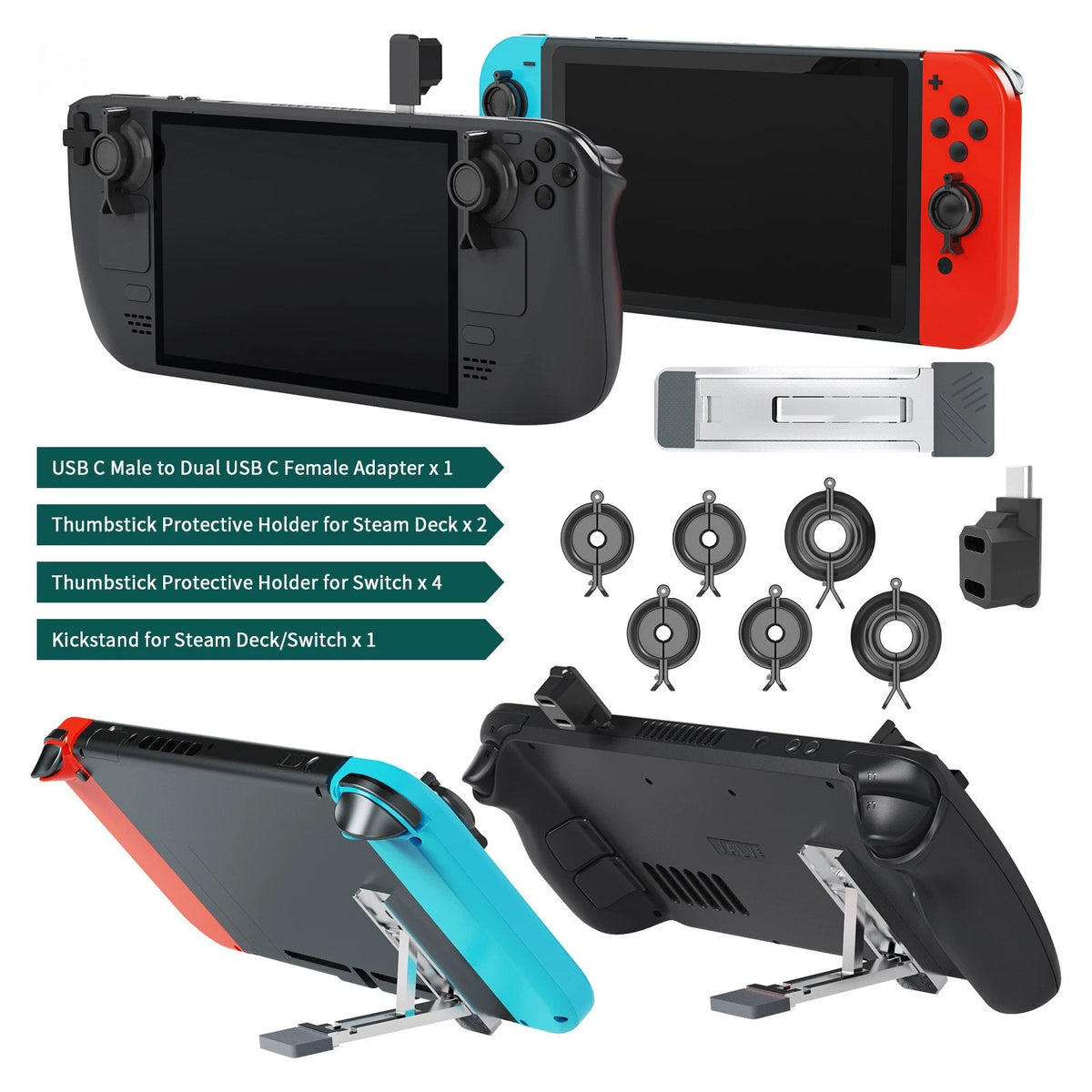 Thumb Grip Cap Cover&Back Bracket & Type-C Adapter For Steam Deck/Switch/OLED c