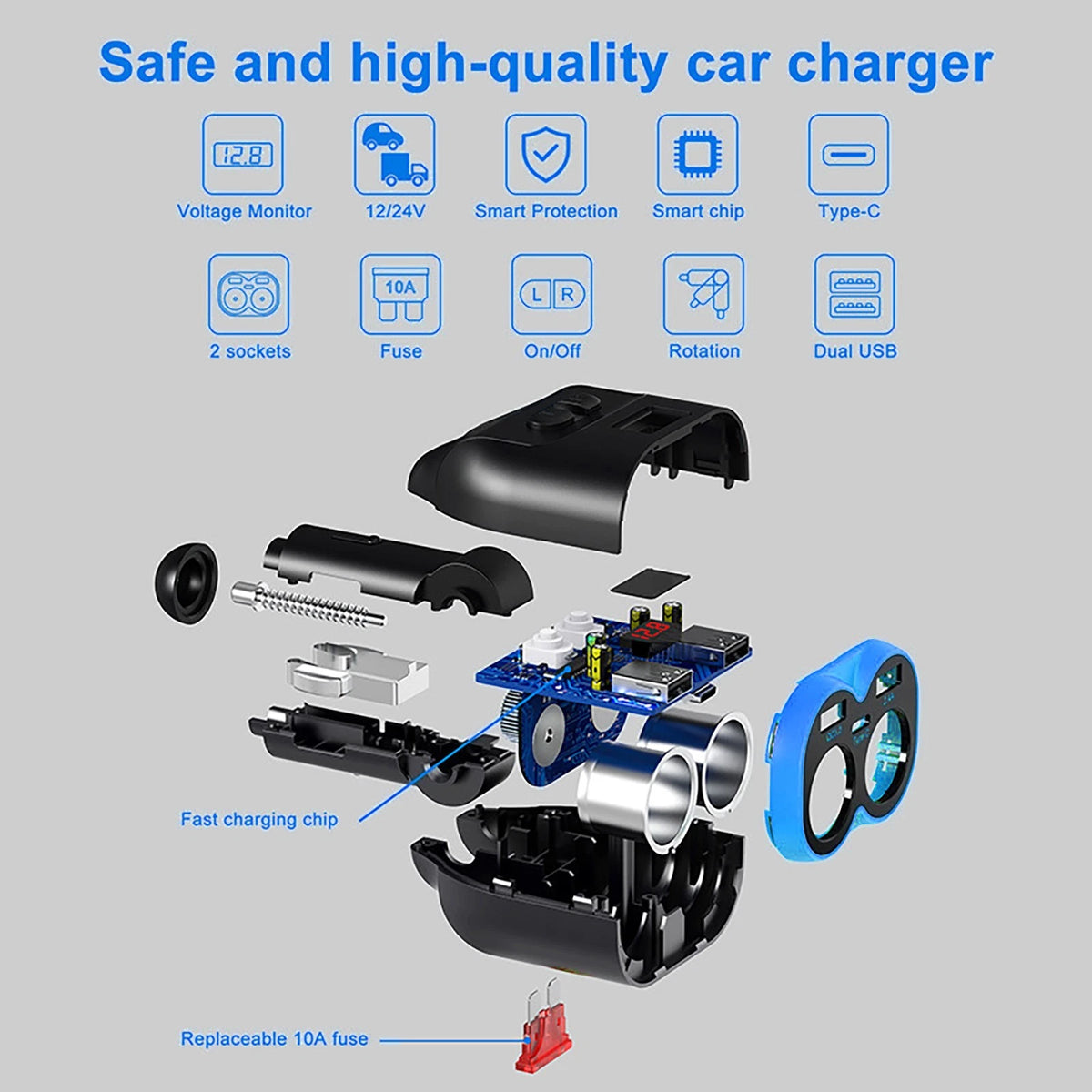 Dual USB Car Cigarette Lighter Socket Splitter Power Adapter Charger Outlet 12V