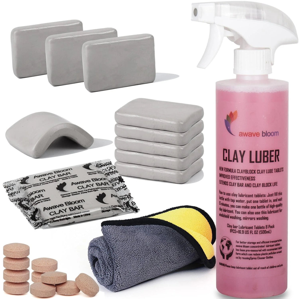 10ClayBars+8Lubricant Tablets+Spray Bottle+Towel, 10 Bar+Lubricant Tablets 8...