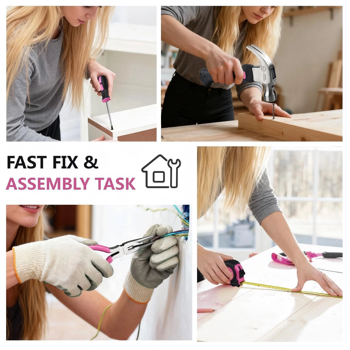 Pink Tool Set | Bag for Women with Shoulder Strap | Basic Large,