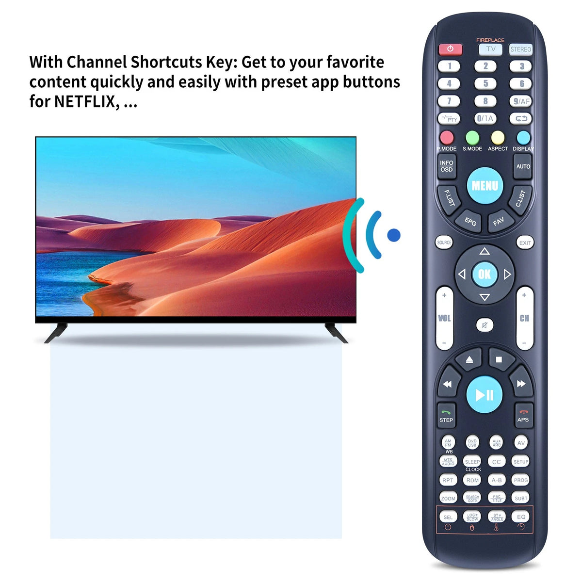 Replace Remote For Furrion Fireplace RV Camper DVD Unimote1 FUTVRS1-BL Smart LCD