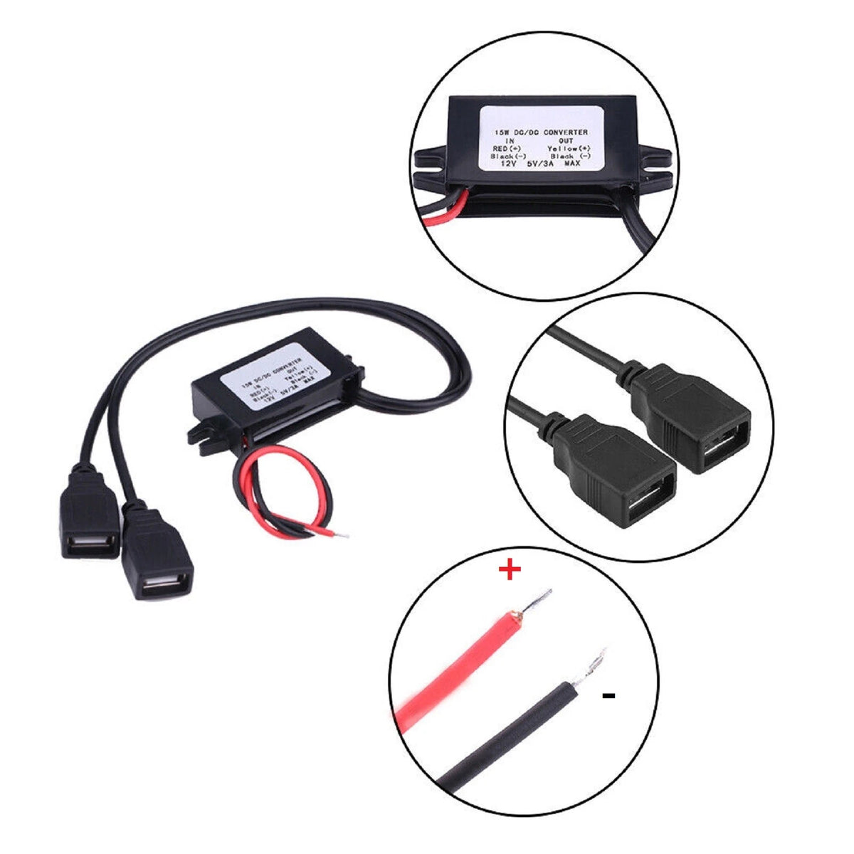 12V to 5V 3A 15W DC-DC Step Down Buck Converter Power Supply Module For Car